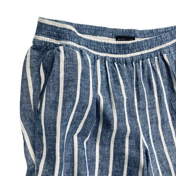 Ashley Stewart Wide Leg Capri Pants Blue Linen Baggy Nautical Beach Lagen Look - Picture 3 of 13